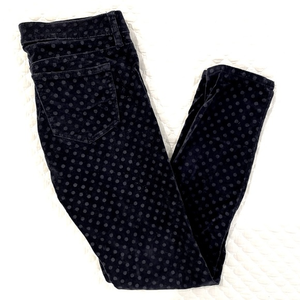 J Crew Blue Velvet "Toothpick" Ankle Polka Dot Pants-‎ Size 24